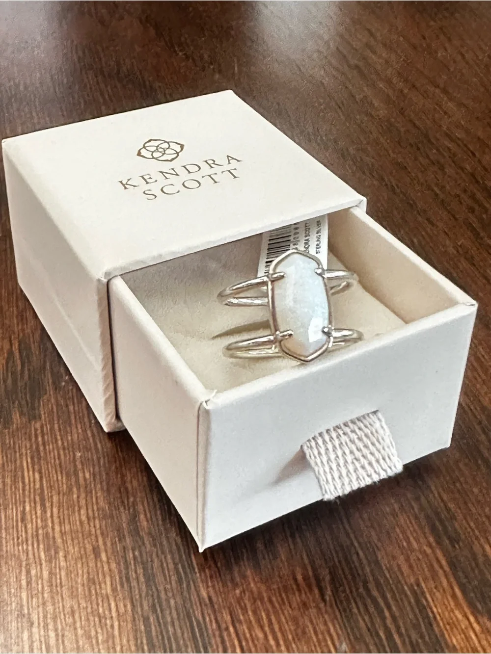 Kendra Scott Elyse Sterling Silver Double Band Ring in White Sterling Opal sz8